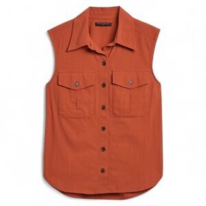NWOT Banana Republic Women's Rustic Orange Sleeveless Double Pocket Shirt - XL